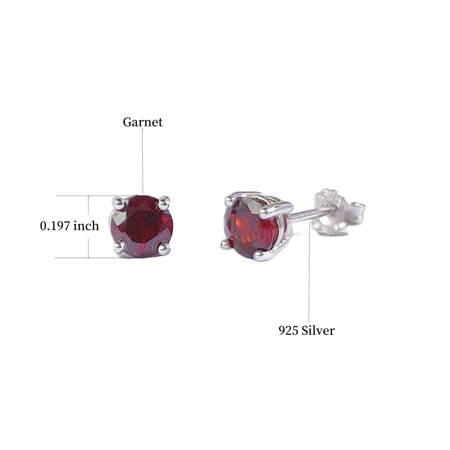 Garnet Stud Earrings 5mm